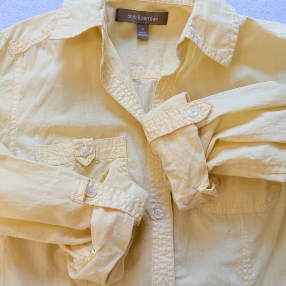 Croft & barrow 100% cotton butter yellow button up collared blouse gardencore - Picture 3 of 6